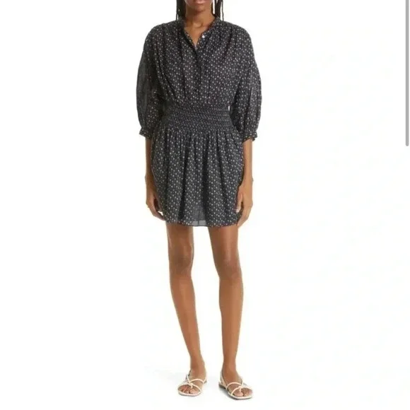 Rebecca Taylor Ikat Print Smocked Cotton Shirred dress Size M NWT - Picture 2 of 8